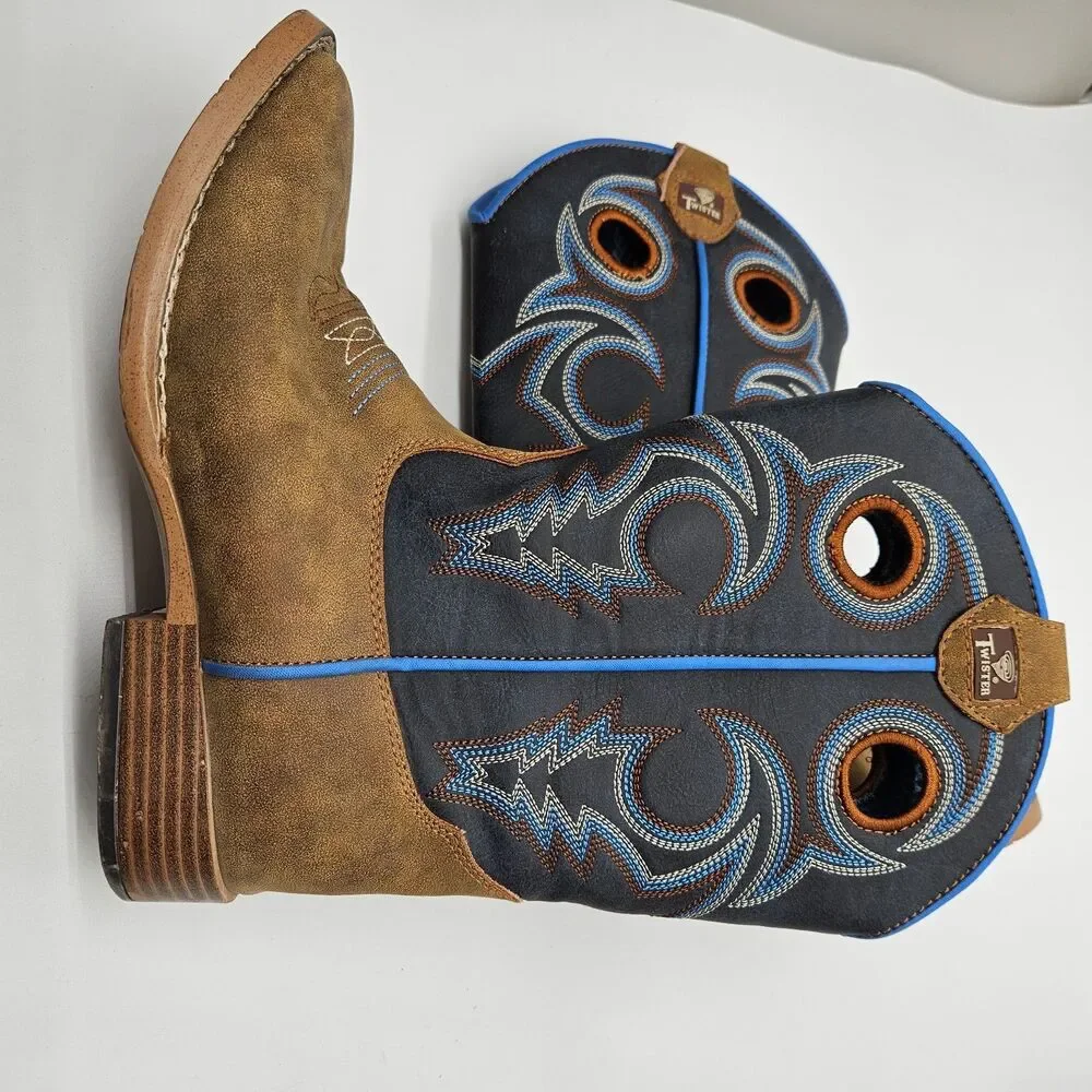 Twister Kids' Size 3 Square-Toe Brown & Blue Cowboy Western Boots Toddler